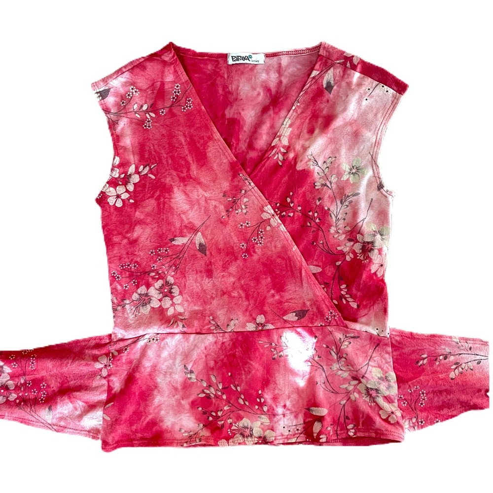 Papaya mesh pink cherry blossom top w back tie detail